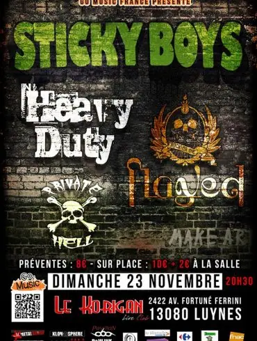 Sticky Boys + Private Hell + Flayed + Heavy Duty au Korigan : Live-report 20 Sticky Boys + Private Hell + Flayed + Heavy Duty au Korigan : Live-report