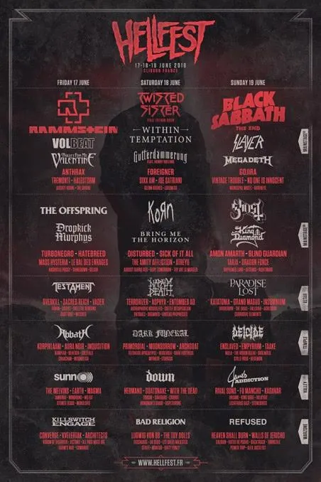 Hellfest 2016 : l'affiche du programme mise à jour et vente des Pass 1 jour 1 Hellfest 2016 : l'affiche du programme mise à jour et vente des Pass 1 jour