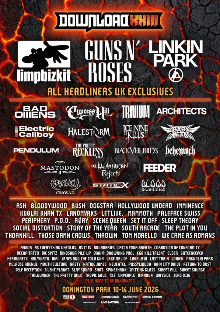 Download Festival 2026 : Limp Bizkit, Guns N' Roses et Linkin Park en têtes d'affiche d'une programmation explosive